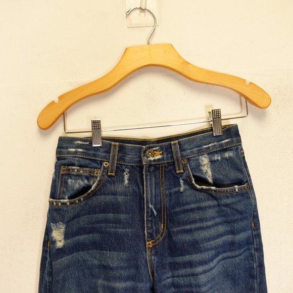 Carmar Jeans Womens 25 Cotton Denim Ripped Distress Straight High Rise Zip Fly - Picture 7 of 12